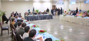 Prime Minister Muhammad Shehbaz Sharif addresses a meeting with political leadership of Balochistan Assembly