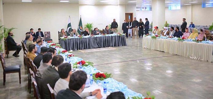Prime Minister Muhammad Shehbaz Sharif addresses a meeting with political leadership of Balochistan Assembly