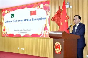 Consul General of the People’s Republic of China in Karachi, Yang Yundong addressing the Chinese New Year Media Reception ceremony at the Consulate General of China.
