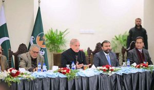 Prime Minister Muhammad Shehbaz Sharif addresses a meeting with political leadership of Balochistan Assembly