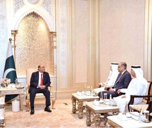 President Asif Ali Zardari shaking hands with H.E. Sheikh Nahyan bin Mubarak Al Nahyan, UAE Minister of Tolerance and Coexistence.