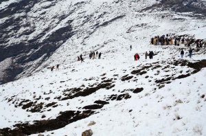 A scenic view of snow-covered mountains