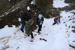 A scenic view of snow-covered mountains