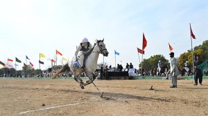 Players in action during tent pegging, one of Pakistan’s most popular traditional sports, at the two-day Pakistan Tourism, Sports and Family Festival organized by the Pakistan Tourism Development Corporation (PTDC) at F-9 Park
