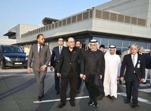 President Asif Ali Zardari is seen off by His Excellency Abdul Rahman bin Mohamed Al Owais, Cabinet Member and Minister for Federal National Council Affairs of UAE, at the airport.