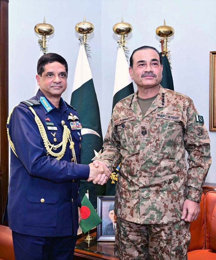 Air Chief Marshal Hasan Mahmood Khan, Chief of Air Staff, Bangladesh Air Force, calls on Field Marshal Syed Asim Munir, NI (M), HJ, COAS & CDF, at General Headquarters (GHQ)