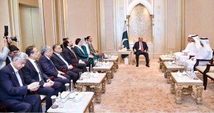 President Asif Ali Zardari in a meeting with Captain Mohamed Juma Al Shamisi, Managing Director and Group CEO of AD Ports Group, accompanied by First Lady Aseefa Bhutto Zardari, PPP Chairman Bilawal Bhutto Zardari, and the Pakistan Ambassador to the UAE.