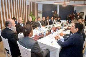 Federal Minister for Commerce Jam Kamal Khan in a meeting with the members of American Business Council at the office of Council