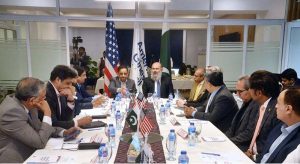 Federal Minister for Commerce Jam Kamal Khan in a meeting with the members of American Business Council at the office of Council