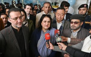 Chairperson, Benazir Income Support Programme (BISP), Senator Ms. Rubina Khalid, poses for a group photo with participants after inaugurating the Nutrition Stabilization Center supported by BISP and WHO at Bacha Khan Medical Complex