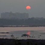 A view of the sunset in the city