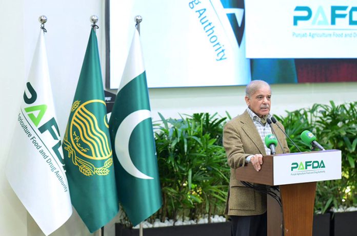 Prime Minister Muhammad Shehbaz Sharif addressing the Launching Ceremony of PAFDA Laboratories