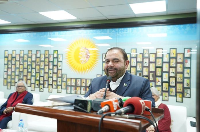Federal Minister for National Heritage and Culture Division Aurangzeb Khan Khichi addressing the inaugural ceremony of the second ten-day Inter-provincial Residential Program for Young Writers, at Pakistan Academy of Letters (PAL)
