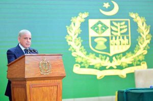 Prime Minister Muhammad Shehbaz Sharif addressing National Workshop on Khyber Pakhtunkhwa.