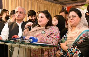 Chairperson Benazir Income Support Program Senator Rubeena Khalid addressing to the participants of BISP at Lyari Town.