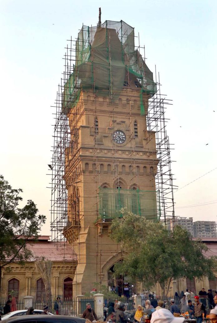 A View of the renovations and restoration works iconic and historic Empress Market at Saddar area in the Provincial Capital