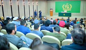 Prime Minister Muhammad Shehbaz Sharif addressing National Workshop on Khyber Pakhtunkhwa.