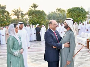 President Asif Ali Zardari shaking hands with Sheikh Mohammed bin Rashid Al Maktoum, Vice President and Prime Minister of the United Arab Emirates and Ruler of Dubai.