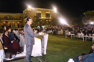 Chairman Senate, Syed Yousuf Raza Gilani addressing the Launching Ceremony of Book (Maeeshat aur Parliament) by MNA Dr. Mirza lkhtiar Baig at BAIG'S house DHA