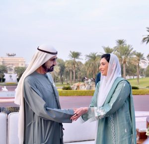 First Lady Bibi Aseefa Bhutto Zardari shaking hands with His Highness Sheikh Mohammed bin Rashid Al Maktoum, Vice President and Prime Minister of the United Arab Emirates and Ruler of Dubai.