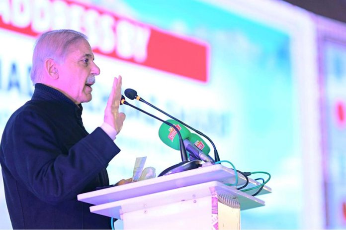 Prime Minister Muhammad Shehbaz Sharif addresses a ceremony marking the launch and inaugurations of multiple development projects across Balochistan