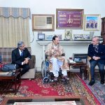Prime Minister Muhammad Shehbaz Sharif meets with the leader of PML N and senior politician Raja Zafar ul Haq at his residence