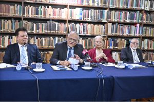 Senator (Retd.), Co-founder Chairman, Social Policy and Development Centre (SPDC) Javed Jabbar addressing the participants during launching a book titled "Zulfikar Ali Bhutto: Remember Me When I Am Dead" edited by teacher and author Dr Muhammad Reza Kazimi at PIIA