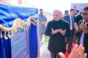 Prime Minister Muhammad Shehbaz Sharif unveils the plaque of groundbreaking of Danish Schools in Balochistan
