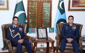 A high-level defence delegation led by Air Chief Marshal Hasan Mahmood Khan, Chief of the Air Staff, Bangladesh Air Force called on Air Chief Marshal Zaheer Ahmed Baber Sidhu, NI (M), HJ, Chief of Air Staff, Pakistan Air Force at Air Headquarters