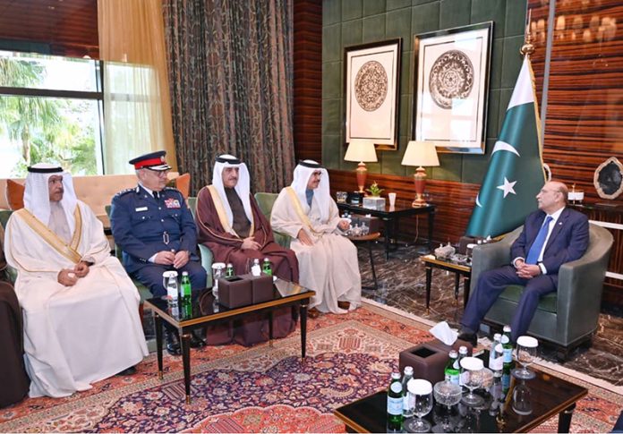 President Asif Ali Zardari in a meeting with Lieutenant General Shaikh Rashid bin Abdullah Al Khalifa, Minister for Interior of Bahrain