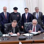 Minister for Economic Affairs, Mr Ahad Khan Cheema, and Federal Minister for Poverty Alleviation and Social Safety, Syed Imran Ahmad Shah witnessing the signing of loan agreements worth $603 million between the Islamic Development Bank and the Government of Pakistan.