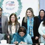 Managing Director Pakistan Bait-ul-Mal (PBM) Senator Capt. Shaheen Khalid Butt and President Hemophilia Patients Welfare Society, Prof. Dr. Lubna Zafar signing the MoU to enhance medical support to the patients suffering from hemphilia and other inherited bleeding disorders, in a ceremony held at PBM Head Office.