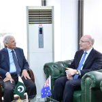 Federal Minister for National Food Security and Research Rana Tanveer Hussain in a meeting with Australian High Commissioner to Pakistan Mr. Timothy Kane to discuss Pakistan-Australia cooperation in agriculture and livestock