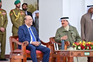 President Asif Ali Zardari and First Lady Bibi Aseefa Bhutto Zardari being shown the world-renowned Arabian horse collection by His Majesty King Hamad bin Isa Al Khalifa at the Royal Stud