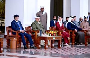 President Asif Ali Zardari and First Lady Bibi Aseefa Bhutto Zardari being shown the world-renowned Arabian horse collection by His Majesty King Hamad bin Isa Al Khalifa at the Royal Stud