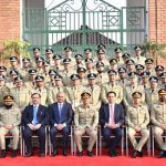 Field Marshal Syed Asim Munir, NI (M), HJ, COAS & CDF in a group photo along with Federal Minister for Interior, Mohsin Raza Naqvi and Minister of State for Interior Talal Chaudhry with the officers of the Police Service of Pakistan during his visit to the National Police Academy, Islamabad.