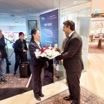 Coordinator to the Prime Minister on Commerce, Rana Ihsaan Afzal Khan, presents a bouquet to H.E. Cham Nimul, Minister of Commerce of Cambodia, on her arrival at Islamabad International Airport, ahead of the 2nd Pakistan-Cambodia Joint Trade Committee (JTC) meeting