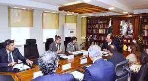 Federal Minister for Finance and Revenue, Senator Muhammad Aurangzeb, holding a meeting with Ms. Bolormaa Amgaabazar, Country Director of the World Bank for Pakistan at the Finance Division.