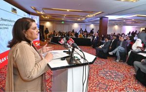 Chairperson BISP, Senator Rubina Khalid addressing the SOPRAN “Learning Dissemination Event”: Leveraging Pakistan's Social Protection Programs for Adolescent Girls’ Nutrition.
