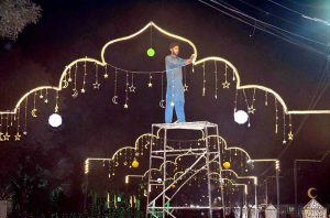 Workers are busy decorating the Nigheban Ramazan Bazaar in city.