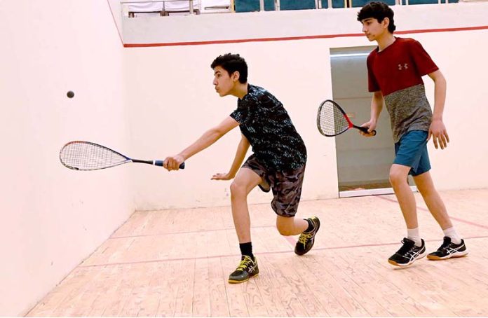 A view of final match playing between Malik Muhammad from Peshawar of Khyber Pakhtunkhawa and Shah Nawaz Butt from Lahore Punjab. Malik Muhammad won the final match during 1st Sargodha National Junior boys under 15 category Squash championship organized by Squash Association and Sports Department Sargodha at Squash Complex