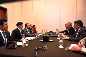 H.E. Chaudhay Salik Hussain Federal Minister for Overseas Pakistanis and Human Recourse Development meets H.E. Atty Hans leo J, Cacdac, Secretary Department of Migrant workers of the Philippines, on the Sideline of the Abu Dhabi Dialogue 2026, to discuss cooperation on Migrant workers social security skill Development and reintegration mechanism