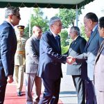 Prime Minister Muhammad Shehbaz Sharif and President of Kazakhstan Kassym-Jomart Tokayev introducing their respective delegations at the official arrival ceremony held at the Prime Minister's House.