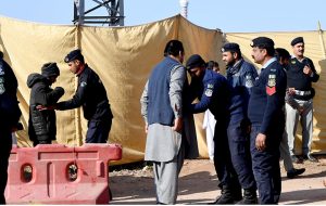 Minister for Religious Affairs and Interfaith Harmony, Sardar Muhammad Yousuf arrives to attend funeral prayers of victims following the suicide bombing at a religious site on the outskirts of the federal capital. Thousands of mourners attended the mass funeral .