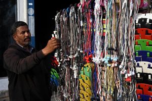 A vendor displaying and selling used toys on their handcart near Mayo Hospital in the Provincial Capital