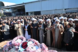 A large number of people attend funeral prayers at Imambargah Al-Sadiq in Sector G-9/2 for the victims of the suicide attack on Imambargah Khadijat-ul-Kubra in Tarlai Kalan.