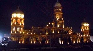 A beautifully illuminated view of the historic Government S.D. High School building, also known as Sadiq Din School, established by the former princely state of Bahawalpur around 120 years ago and still imparting education.