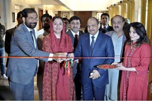 Minister of State of Federal Education and Professional Training, Wajiha Qamar cuts the ribbon to inaugurate the Art & Craft Exhibition “Silent Expressions II” as Special Guest, featuring artworks by students with special needs at the Pakistan National Council of Arts.