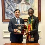 Chairman Senate Syed Yousuf Raza Gilani presents a Senate shield to Dr. Tulia Ackson, President of the Inter-Parliamentary Union (IPU), during the 2026 IPU Parliamentary Hearing at the United Nations Headquarters