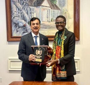 Chairman Senate Syed Yousuf Raza Gilani presents a Senate shield to Dr. Tulia Ackson, President of the Inter-Parliamentary Union (IPU), during the 2026 IPU Parliamentary Hearing at the United Nations Headquarters